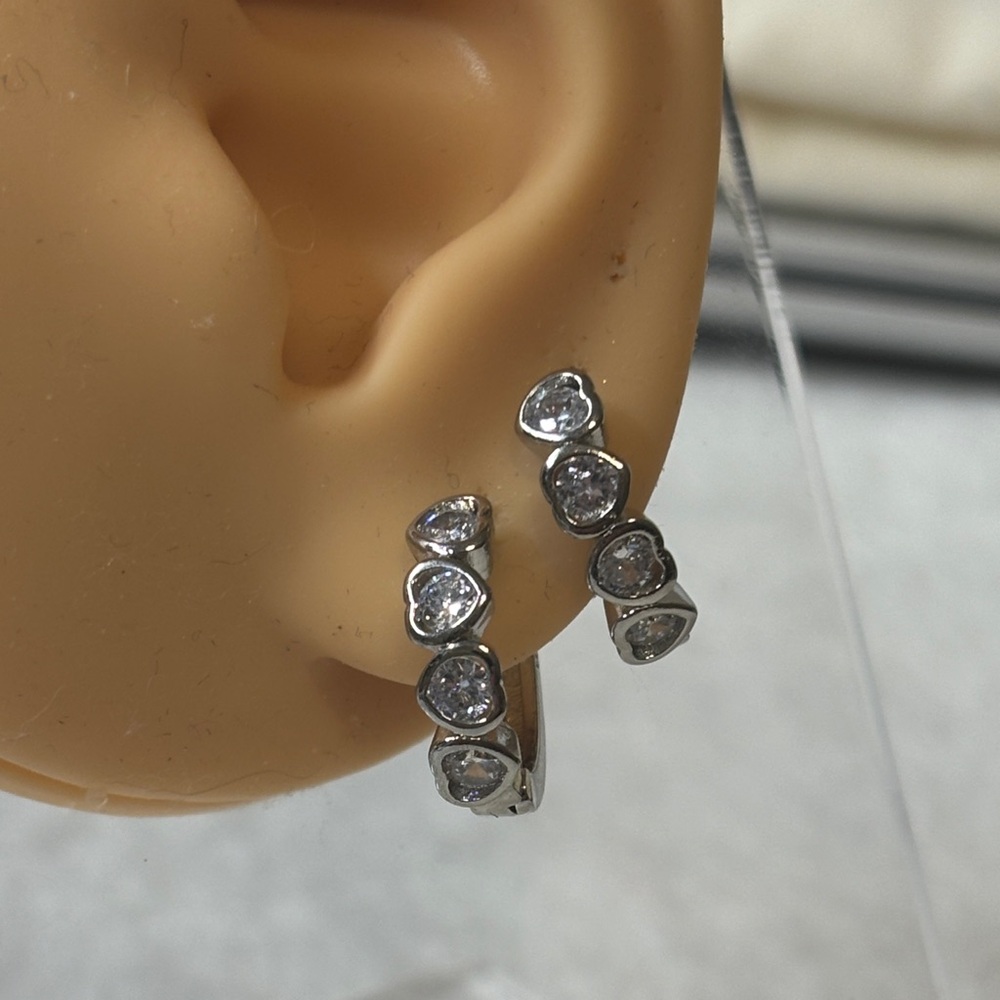 AAA CZ Heart Huggie Earrings 18k White Gold Filled